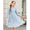 Arshiner Girls Sweater Dress Fall Winter Puff Long Sleeve Knit Pullover Formal Dresses with Pockets 6-14Y(Light Blue)