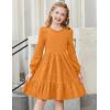 Arshiner Girls Sweater Dress Fall Winter Puff Long Sleeve Knit Pullover Formal Dresses with Pockets 6-14Y(Orange)