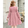 Arshiner Girls Sweater Dress Fall Winter Puff Long Sleeve Knit Pullover Formal Dresses with Pockets 6-14Y(Pink)