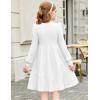 Arshiner Girls Sweater Dress Fall Winter Puff Long Sleeve Knit Pullover Formal Dresses with Pockets 6-14Y(White)