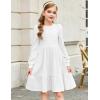 Arshiner Girls Sweater Dress Fall Winter Puff Long Sleeve Knit Pullover Formal Dresses with Pockets 6-14Y(White)