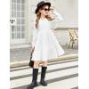 Arshiner Girls Sweater Dress Fall Winter Puff Long Sleeve Knit Pullover Formal Dresses with Pockets 6-14Y(White)