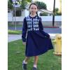 Arshiner Girls Sweater Dress Long Sleeve Button Knit Fall Winter Pullover Dresses for Kids 5-12 Years(Navy Blue)