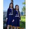 Arshiner Girls Sweater Dress Long Sleeve Button Knit Fall Winter Pullover Dresses for Kids 5-12 Years(Navy Blue-white)