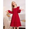 Arshiner Girls Trendy Long Sleeve Ruffle Hem Elastic Waist Cute Elegant Midi Dresses 6-13 Years