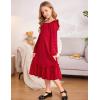Arshiner Girls Trendy Long Sleeve Ruffle Hem Elastic Waist Cute Elegant Midi Dresses 6-13 Years