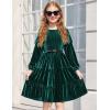 Arshiner Girls Velvet Tiered Dress Long Sleeve Crew Neck Elegant Tween Twirly Dresses for 6-13 Years(A-green)