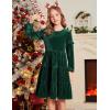 Arshiner Girls Velvet Tiered Dress Long Sleeve Crew Neck Elegant Tween Twirly Dresses for 6-13 Years(A-green)