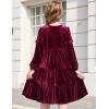 Arshiner Girls Velvet Tiered Dress Long Sleeve Crew Neck Elegant Tween Twirly Dresses for 6-13 Years(A-red)