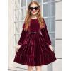 Arshiner Girls Velvet Tiered Dress Long Sleeve Crew Neck Elegant Tween Twirly Dresses for 6-13 Years(A-red)