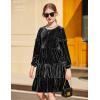 Arshiner Girls Velvet Tiered Dress Long Sleeve Crew Neck Elegant Tween Twirly Dresses for 6-13 Years(Black)