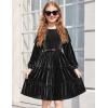 Arshiner Girls Velvet Tiered Dress Long Sleeve Crew Neck Elegant Tween Twirly Dresses for 6-13 Years(Black)