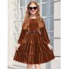 Arshiner Girls Velvet Tiered Dress Long Sleeve Crew Neck Elegant Tween Twirly Dresses for 6-13 Years(Caramel)