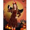 Arshiner Girls Velvet Tiered Dress Long Sleeve Crew Neck Elegant Tween Twirly Dresses for 6-13 Years(Caramel)