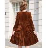 Arshiner Girls Velvet Tiered Dress Long Sleeve Crew Neck Elegant Tween Twirly Dresses for 6-13 Years(Caramel)
