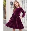 Arshiner Girls Velvet Tiered Dress Long Sleeve Crew Neck Elegant Tween Twirly Dresses for 6-13 Years(Fuchsia)