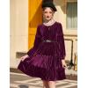 Arshiner Girls Velvet Tiered Dress Long Sleeve Crew Neck Elegant Tween Twirly Dresses for 6-13 Years(Fuchsia)