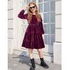 Arshiner Girls Velvet Tiered Dress Long Sleeve Crew Neck Elegant Tween Twirly Dresses for 6-13 Years(Fuchsia)