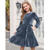 Arshiner Girls Velvet Tiered Dress Long Sleeve Crew Neck Elegant Tween Twirly Dresses for 6-13 Years(Gray Blue)