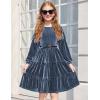 Arshiner Girls Velvet Tiered Dress Long Sleeve Crew Neck Elegant Tween Twirly Dresses for 6-13 Years(Gray Blue)