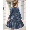 Arshiner Girls Velvet Tiered Dress Long Sleeve Crew Neck Elegant Tween Twirly Dresses for 6-13 Years(Gray Blue)