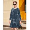 Arshiner Girls Velvet Tiered Dress Long Sleeve Crew Neck Elegant Tween Twirly Dresses for 6-13 Years(Gray Blue)