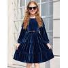 Arshiner Girls Velvet Tiered Dress Long Sleeve Crew Neck Elegant Tween Twirly Dresses for 6-13 Years(Navy Blue)