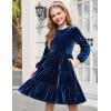 Arshiner Girls Velvet Tiered Dress Long Sleeve Crew Neck Elegant Tween Twirly Dresses for 6-13 Years(Navy Blue)