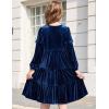 Arshiner Girls Velvet Tiered Dress Long Sleeve Crew Neck Elegant Tween Twirly Dresses for 6-13 Years(Navy Blue)