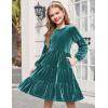 Arshiner Girls Velvet Tiered Dress Long Sleeve Crew Neck Elegant Tween Twirly Dresses for 6-13 Years(Peacock Blue)
