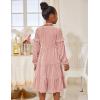 Arshiner Girls Velvet Tiered Dress Long Sleeve Crew Neck Elegant Tween Twirly Dresses for 6-13 Years(Pink)
