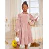 Arshiner Girls Velvet Tiered Dress Long Sleeve Crew Neck Elegant Tween Twirly Dresses for 6-13 Years(Pink)