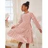 Arshiner Girls Velvet Tiered Dress Long Sleeve Crew Neck Elegant Tween Twirly Dresses for 6-13 Years(Pink)