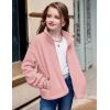 Arshiner Girls Zip Up Fleece Jacket Fall Winter Sherpa Sweatshirts Warm Outwear Crop Coat with Pockets(Pink)