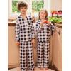 Arshiner Pajamas Set for Girls Plaid Long Sleeve Lounge Set Button Down Pj Sets(Black White Plaid)