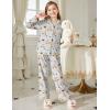 Arshiner Pajamas Set for Girls Plaid Long Sleeve Lounge Set Button Down Pj Sets(Blue Striped Teddy)