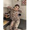 Arshiner Pajamas Set for Girls Plaid Long Sleeve Lounge Set Button Down Pj Sets(Brown Leopard)