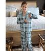 Arshiner Pajamas Set for Girls Plaid Long Sleeve Lounge Set Button Down Pj Sets(Light Blue Plaid)