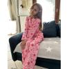 Arshiner Pajamas Set for Girls Plaid Long Sleeve Lounge Set Button Down Pj Sets(Pink Flower)