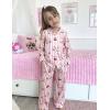 Arshiner Pajamas Set for Girls Plaid Long Sleeve Lounge Set Button Down Pj Sets(Pink Striped Teddy)