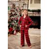 Arshiner Pajamas Set for Girls Plaid Long Sleeve Lounge Set Button Down Pj Sets(Red Black Plaid)