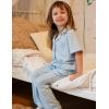 Arshiner Pajamas for Girls Short Sleeve Long Pants Outfit 2 Piece Sleepwear Button Pjs Sets(Blue)
