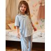 Arshiner Pajamas for Girls Short Sleeve Long Pants Outfit 2 Piece Sleepwear Button Pjs Sets(Blue)