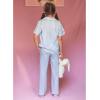 Arshiner Pajamas for Girls Short Sleeve Long Pants Outfit 2 Piece Sleepwear Button Pjs Sets(Blue Stripes)