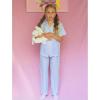 Arshiner Pajamas for Girls Short Sleeve Long Pants Outfit 2 Piece Sleepwear Button Pjs Sets(Blue Stripes)