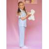 Arshiner Pajamas for Girls Short Sleeve Long Pants Outfit 2 Piece Sleepwear Button Pjs Sets(Blue Stripes)