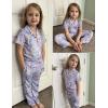 Arshiner Pajamas for Girls Short Sleeve Long Pants Outfit 2 Piece Sleepwear Button Pjs Sets(Cloud Elf-pink Purple Blue)
