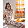 Arshiner Pajamas for Girls Short Sleeve Long Pants Outfit 2 Piece Sleepwear Button Pjs Sets(Leopard)