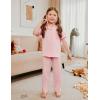 Arshiner Pajamas for Girls Short Sleeve Long Pants Outfit 2 Piece Sleepwear Button Pjs Sets(Pink)
