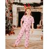 Arshiner Pajamas for Girls Short Sleeve Long Pants Outfit 2 Piece Sleepwear Button Pjs Sets(Pink Christmas)